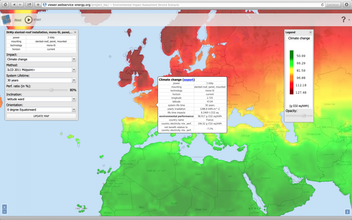 Environmental performance tool for PV systems